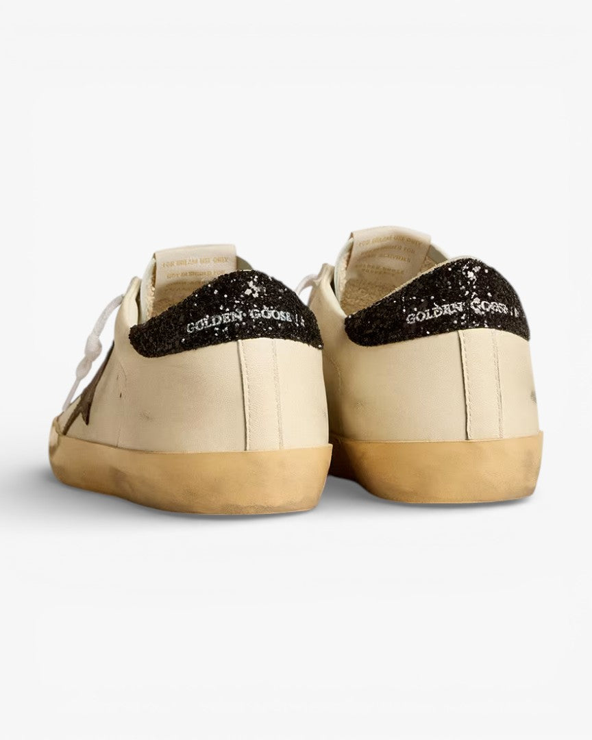 Golden Goose Super-Star LTD Laminated Leather Star Black Glitter Heel Tab