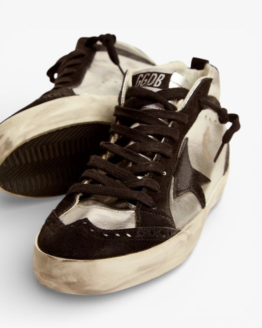 Golden Goose Mid Star LTD Sneakers Silver Laminated Leather Black Suede
