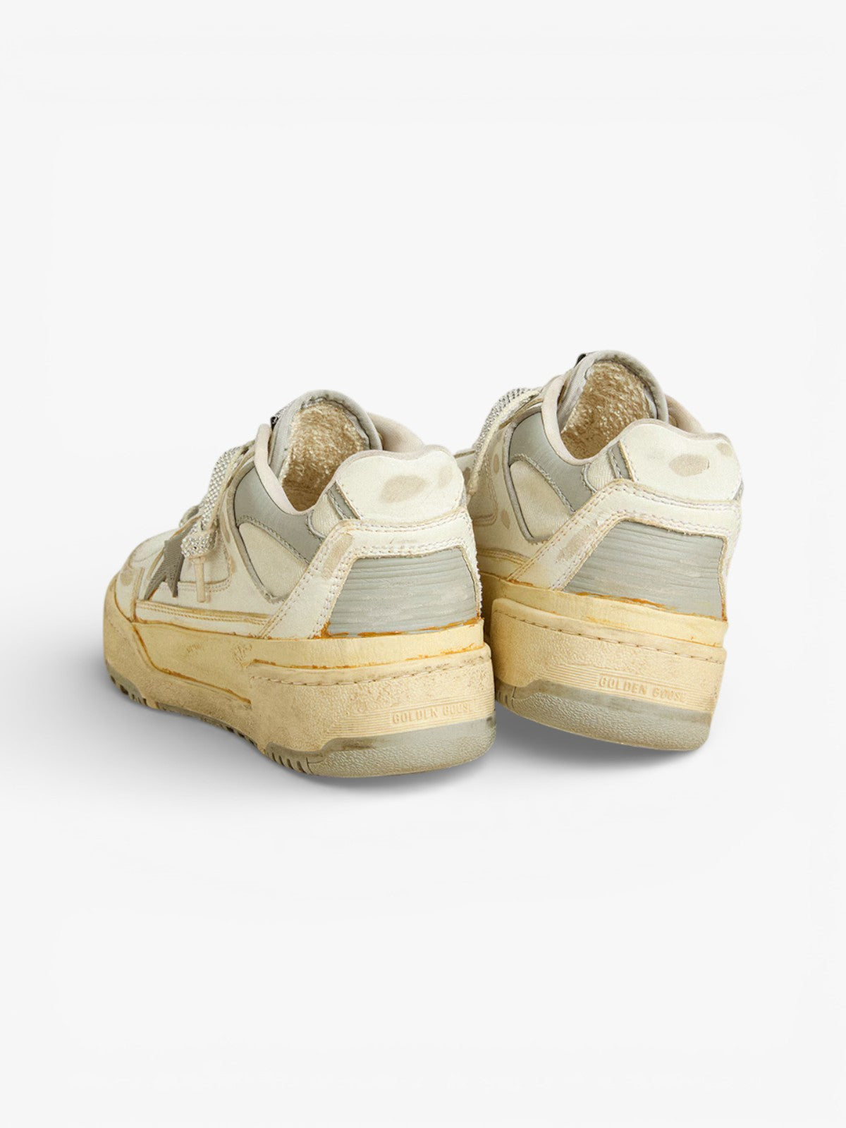 Golden Goose Forty2 White Leather Sneakers with Black Star and Silver Heel Tab