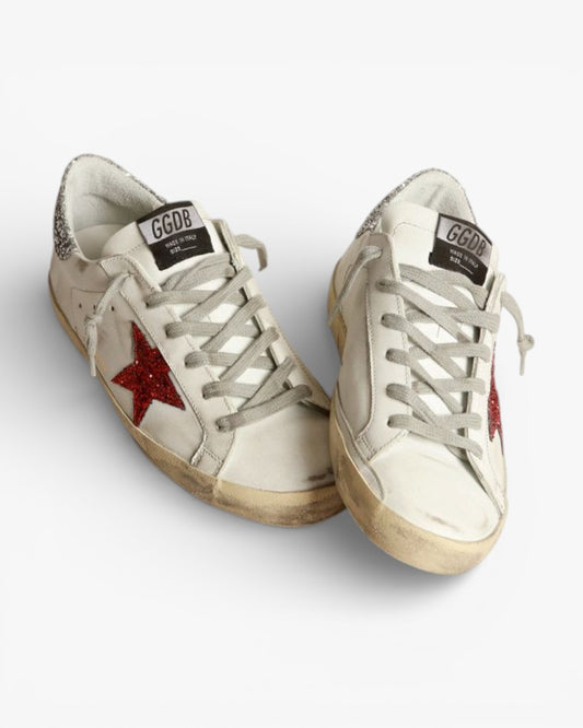 Golden Goose Super‑Star Sneakers White Leather Red Glitter Star