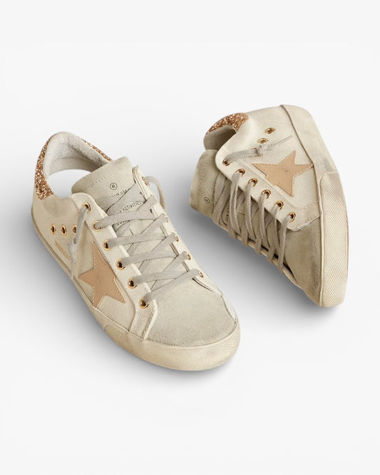 Golden Goose Super-Star LTD Canvas Sand Star Glitter Heel Tab