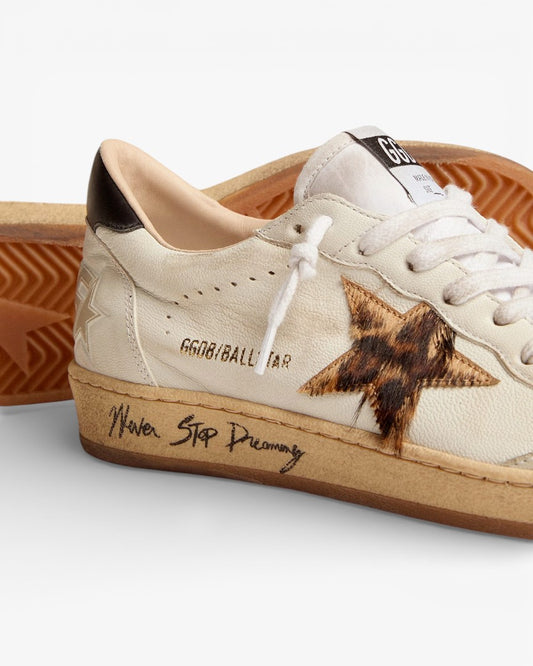 Golden Goose Ball Star White Leather Sneakers Brown Star Black Tab