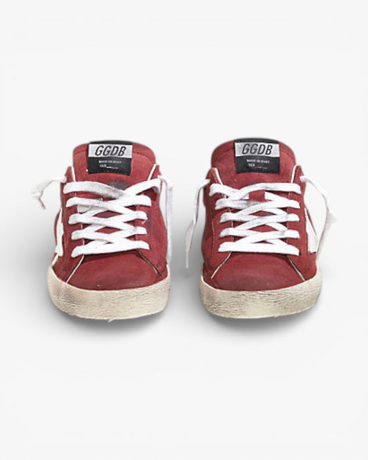 Golden Goose Super-Star Sneakers with Red Suede and White Leather Star
