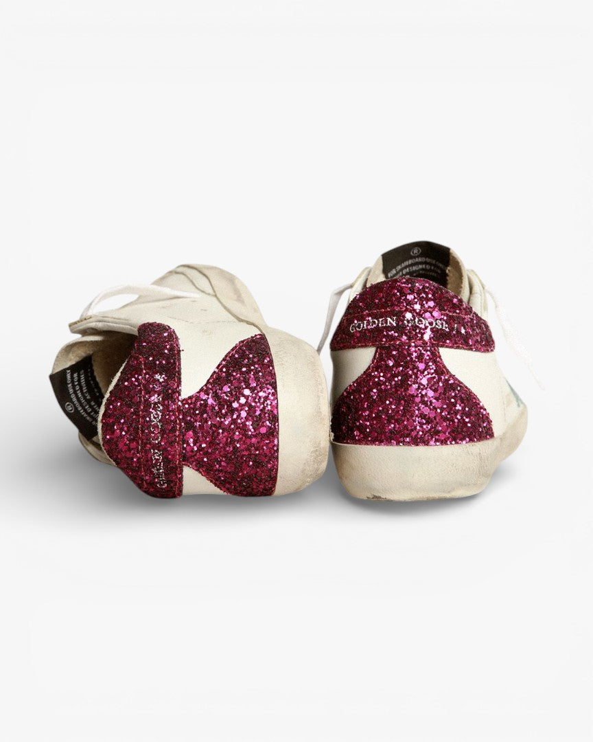 Golden Goose Super‑Star Sneakers Light Blue Glitter Star Purple Glitter Heel