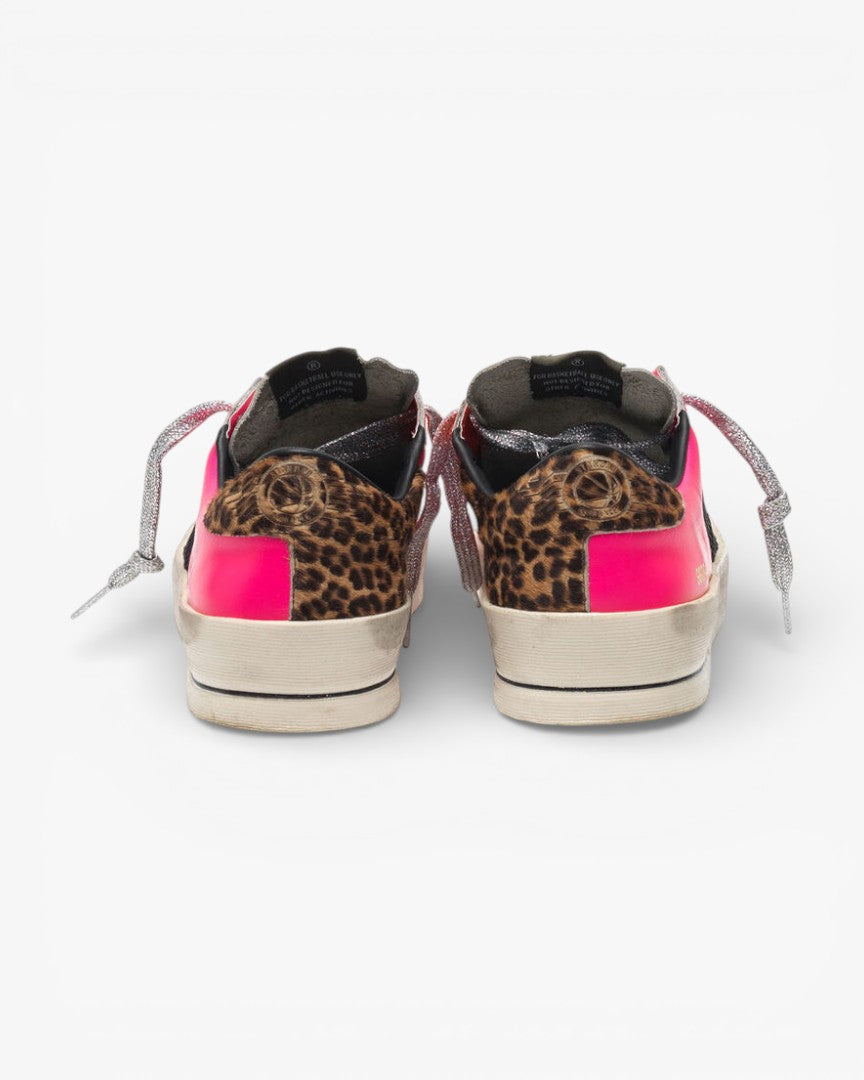 Golden Goose Fluorescent Patchwork Leopard Heel Stardan Sneakers