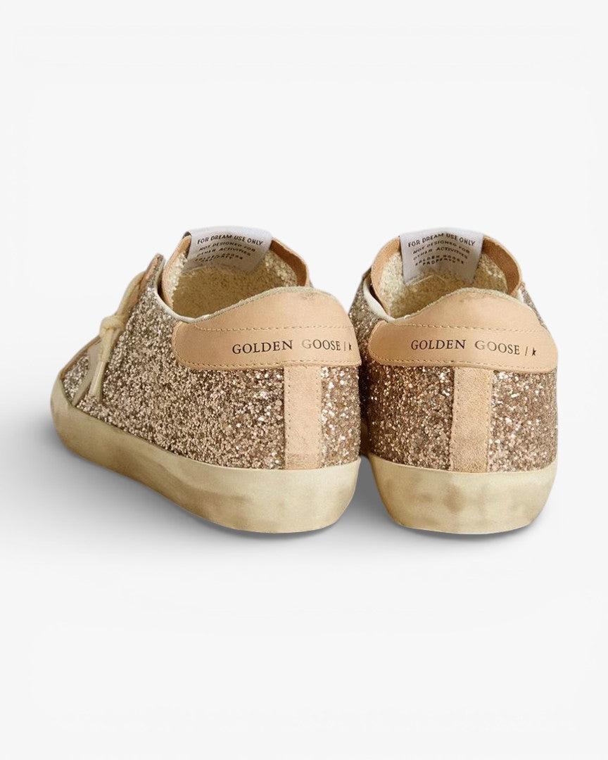 Golden Goose Women’s Super-Star Silver Glitter Leather Star Heel Tab