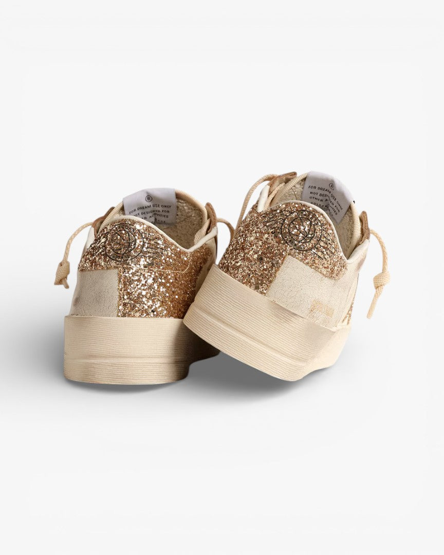 Golden Goose Stardan Ecru Nappa Leather Sneakers Gold Glitter Star