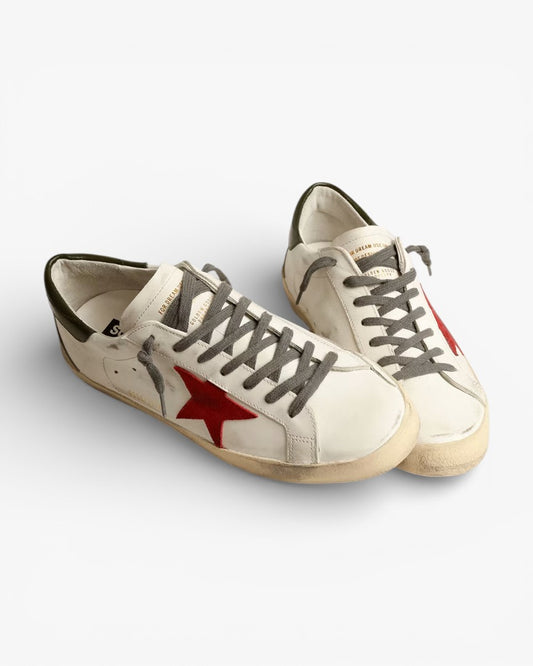 Golden Goose Men’s Super-Star Red Suede Star Green Leather Heel Tab