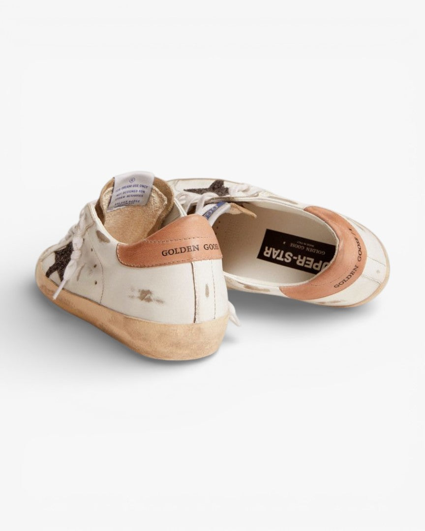 Golden Goose Super-Star Sneakers with Black Glitter Star and Old-Rose Heel Tab