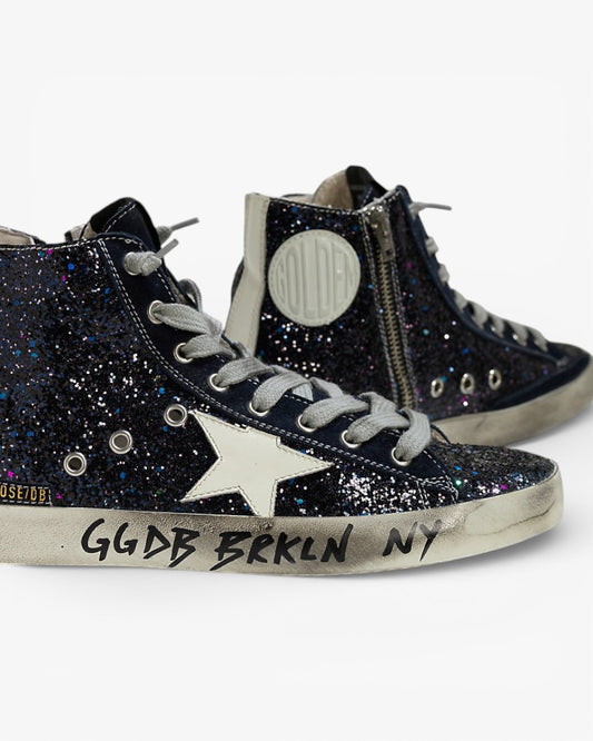 Golden Goose FRANCY Sneakers Fabric Embroidered Glitter Leather Star Space Glitter