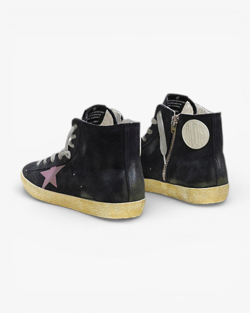 Golden Goose FRANCY Sneakers Blue Suede Pink Velvet Sticker Star