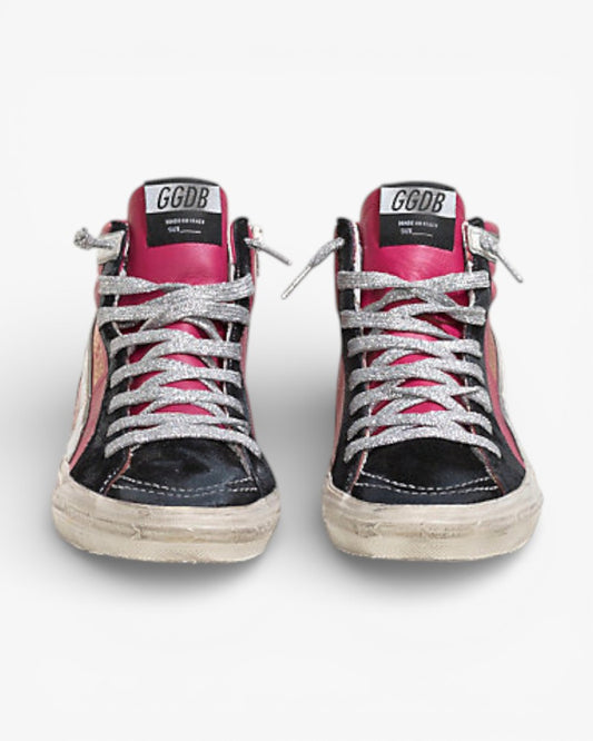 Golden Goose SLIDE Sneakers Leather Reflective Star Cyclamine Leather