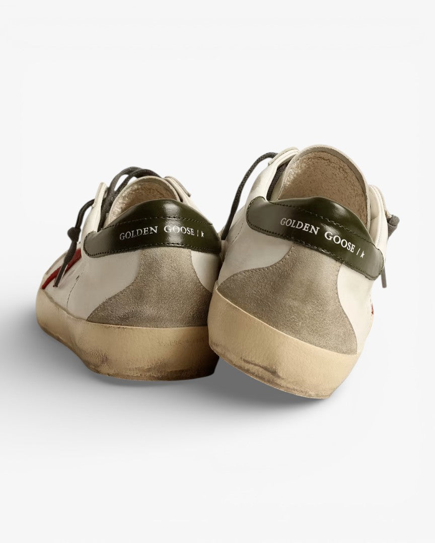 Golden Goose Men’s Super-Star Red Suede Star Green Leather Heel Tab