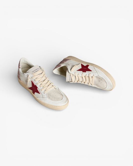 Golden Goose Ball Star White Leather Sneakers with Red Star