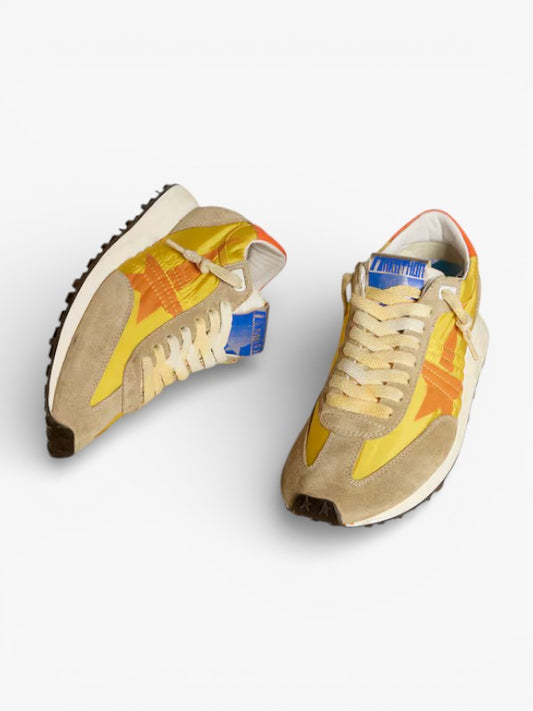 Golden Goose Marathon Yellow Nylon and Orange Star Sneakers