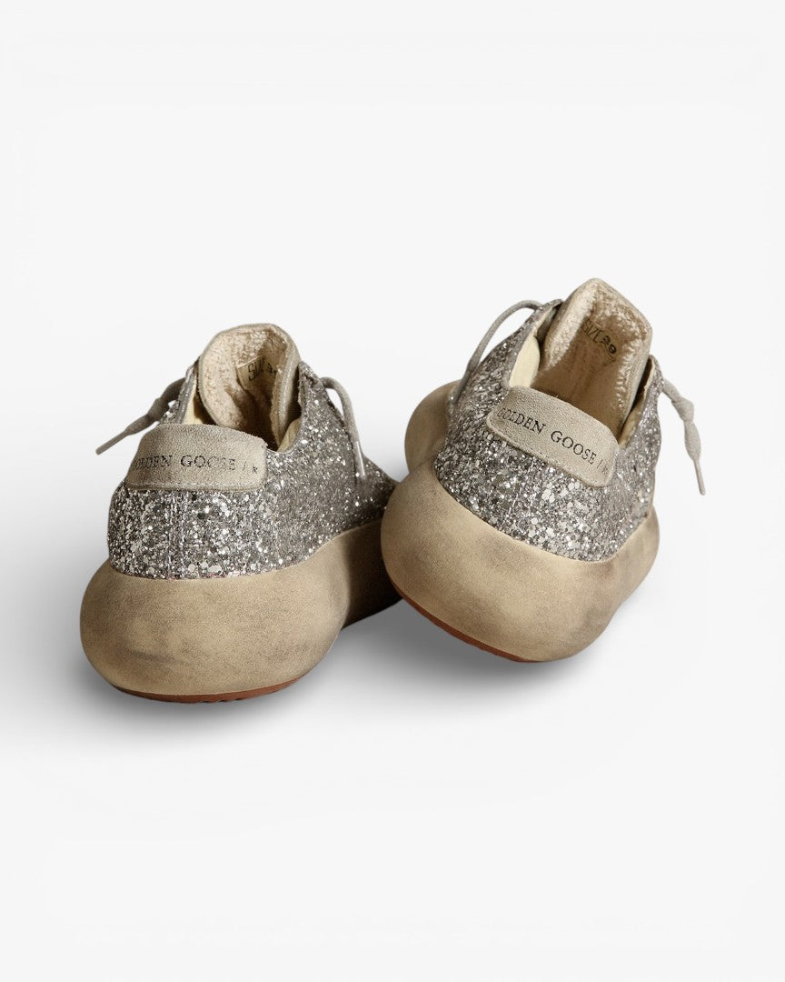Golden Goose Space Star Silver Glitter Suede Accent Sneakers