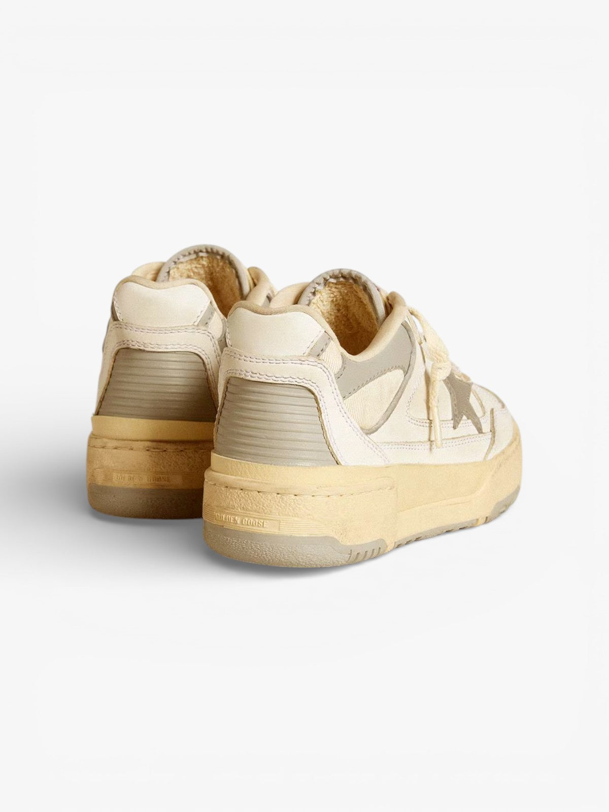 Golden Goose Forty2 Grey Star and White Leather Heel Tab Sneakers