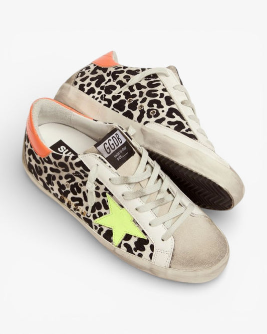 Golden Goose Super‑Star Sneakers Leopard Print Neon Accents