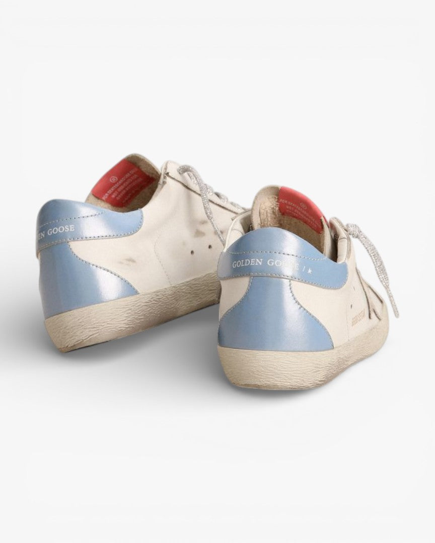 Golden Goose Super‑Star Sneakers Sky Blue Heel Ice Gray Suede Star