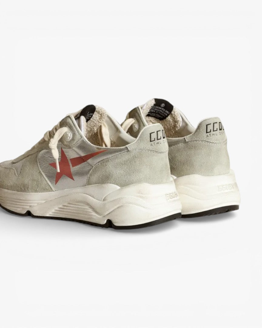 Golden Goose Running Sole Sneakers Silver Laminated Leather Ice-Gray Suede Inserts