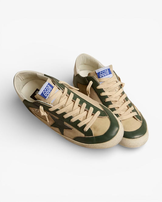 Golden Goose Men’s Super-Star LTD Cream Mesh Green Nappa Nappa Star