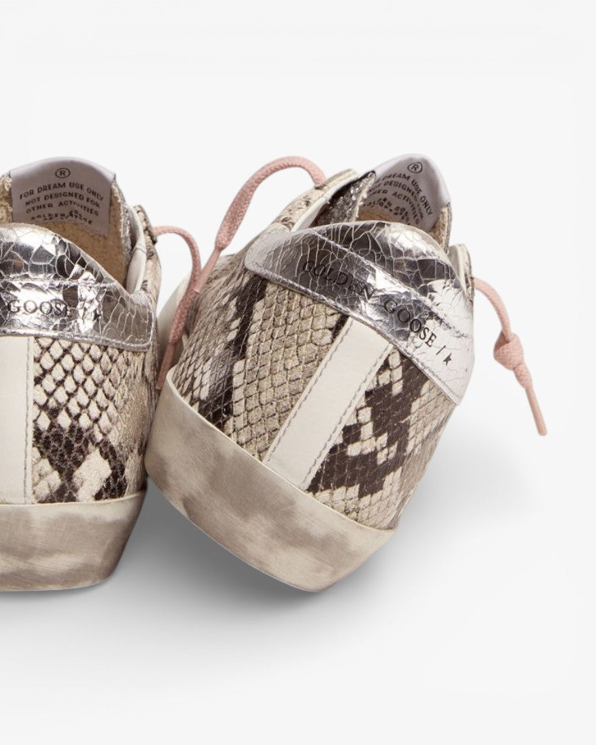 Golden Goose Super-Star LTD Sneakers with Snake Print and Glitter