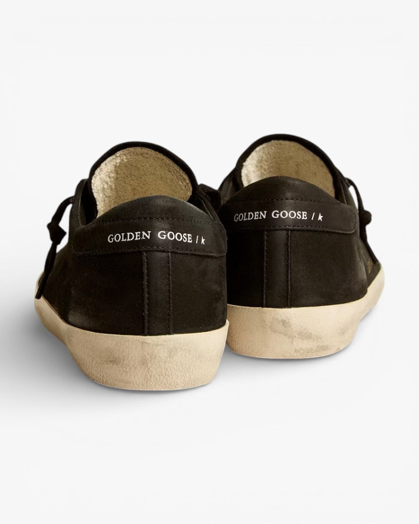 Golden Goose Men’s Super-Star Black Nubuck Perforated Star Heel Tab