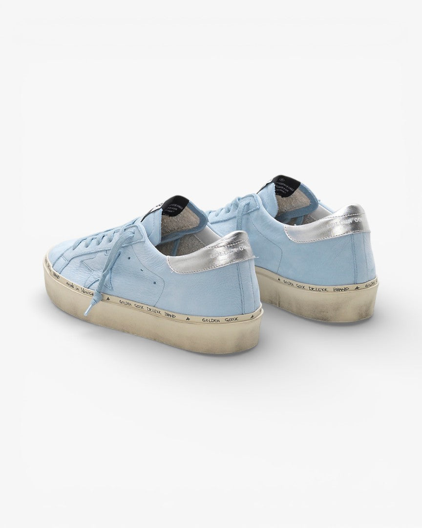 Golden Goose Hi-Star Sneakers G34WS945.C6 Ciel Nabuk Leather Silver Leaf Branding