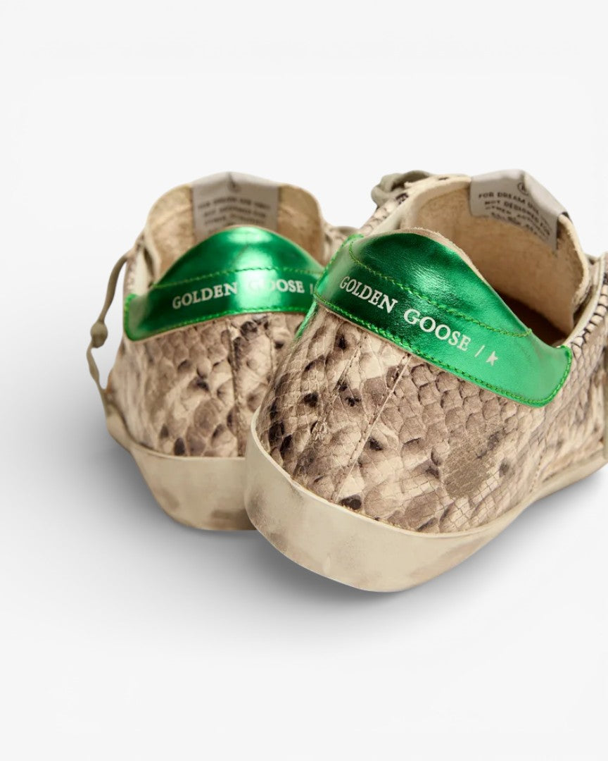 Golden Goose Super‑Star LTD Sneakers Snake‑Print Leather Green Heel
