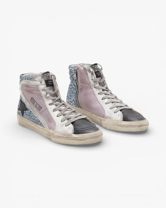 Golden Goose Slide Sneakers Pink Glitter Silver Star
