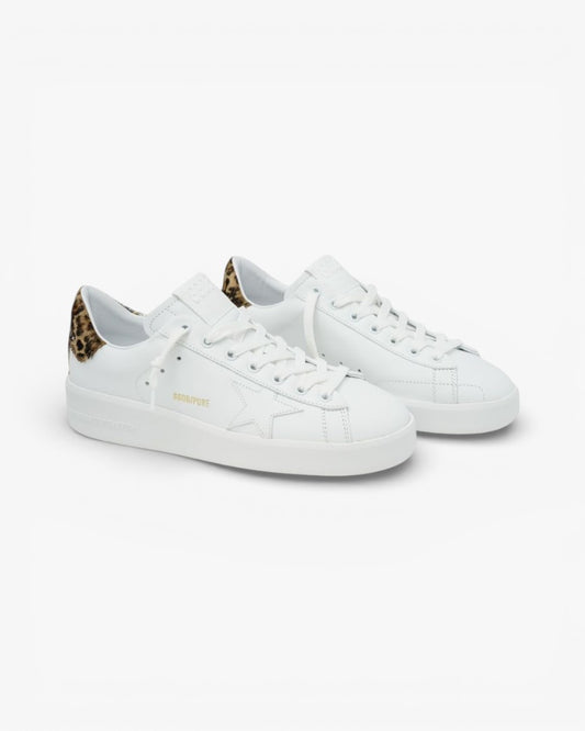 Golden Goose Purestar White Leather Sneakers Leopard Heel
