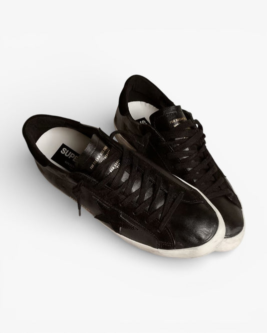 Golden Goose Men’s Super-Star Black Nappa Black Suede Star Heel Tab