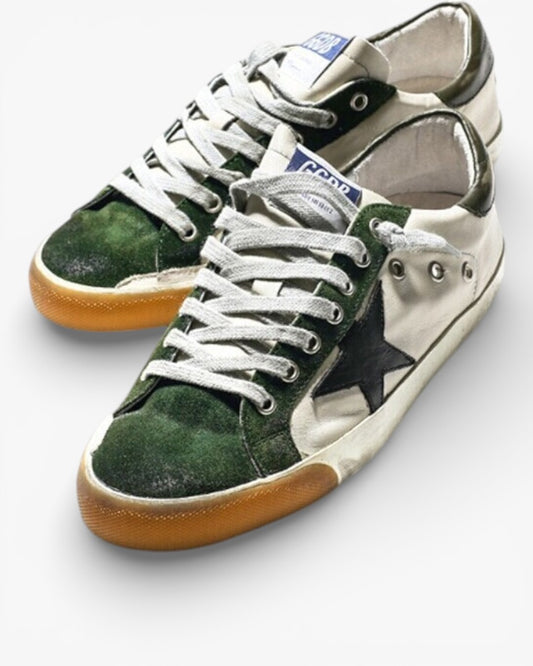 Golden Goose Superstar Green White Handcrafted Custom Couple Sneakers