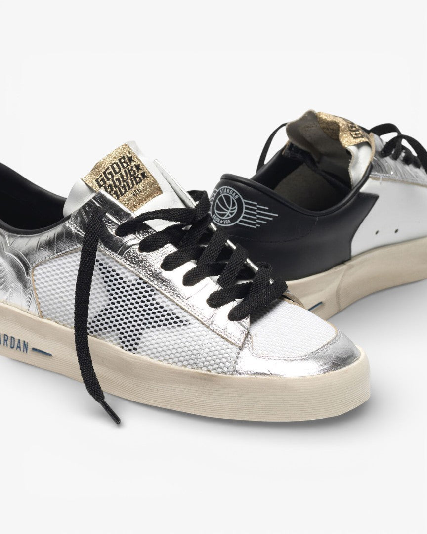 Golden Goose Silver Floral Stardan Sneakers