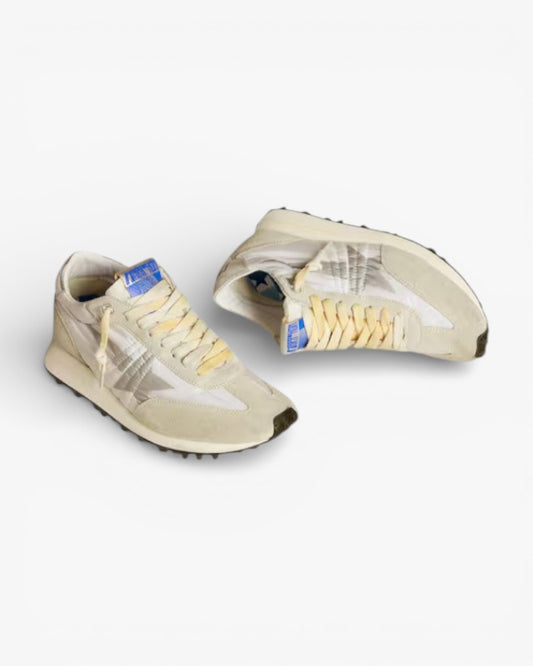 Golden Goose Marathon White Nylon and Silver Star Sneakers