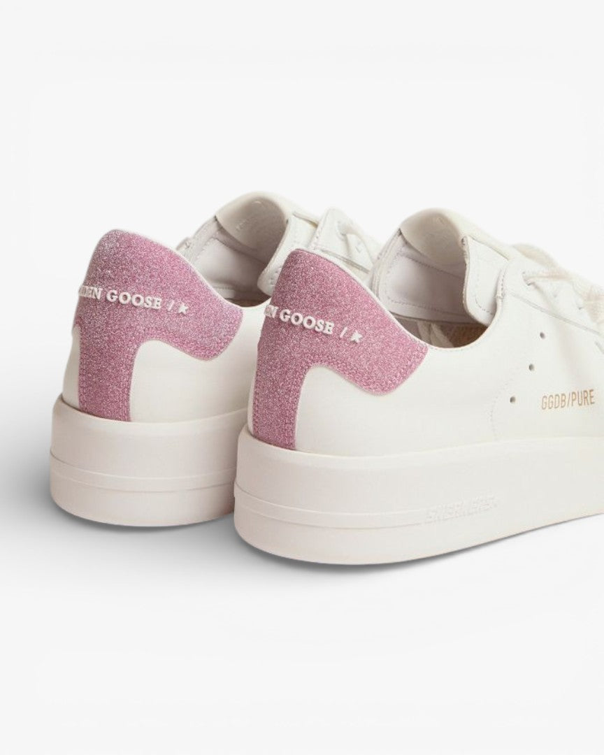 Golden Goose Purestar White Leather Sneakers Pink Glitter Heel