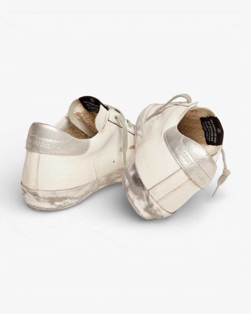 Golden Goose Super‑Star Sneakers Silver Sparkle Foxing Metal Stud Lettering