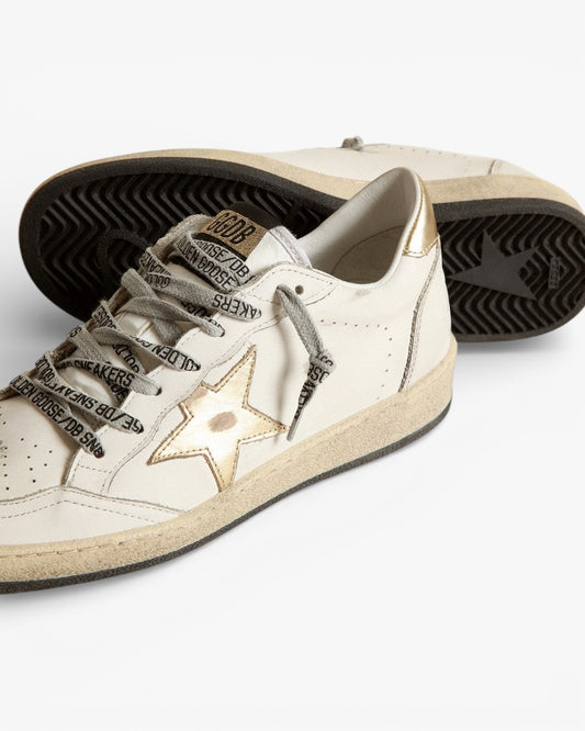 Golden Goose Ball Star White Leather Sneakers Gold Star Gold Heel Tab