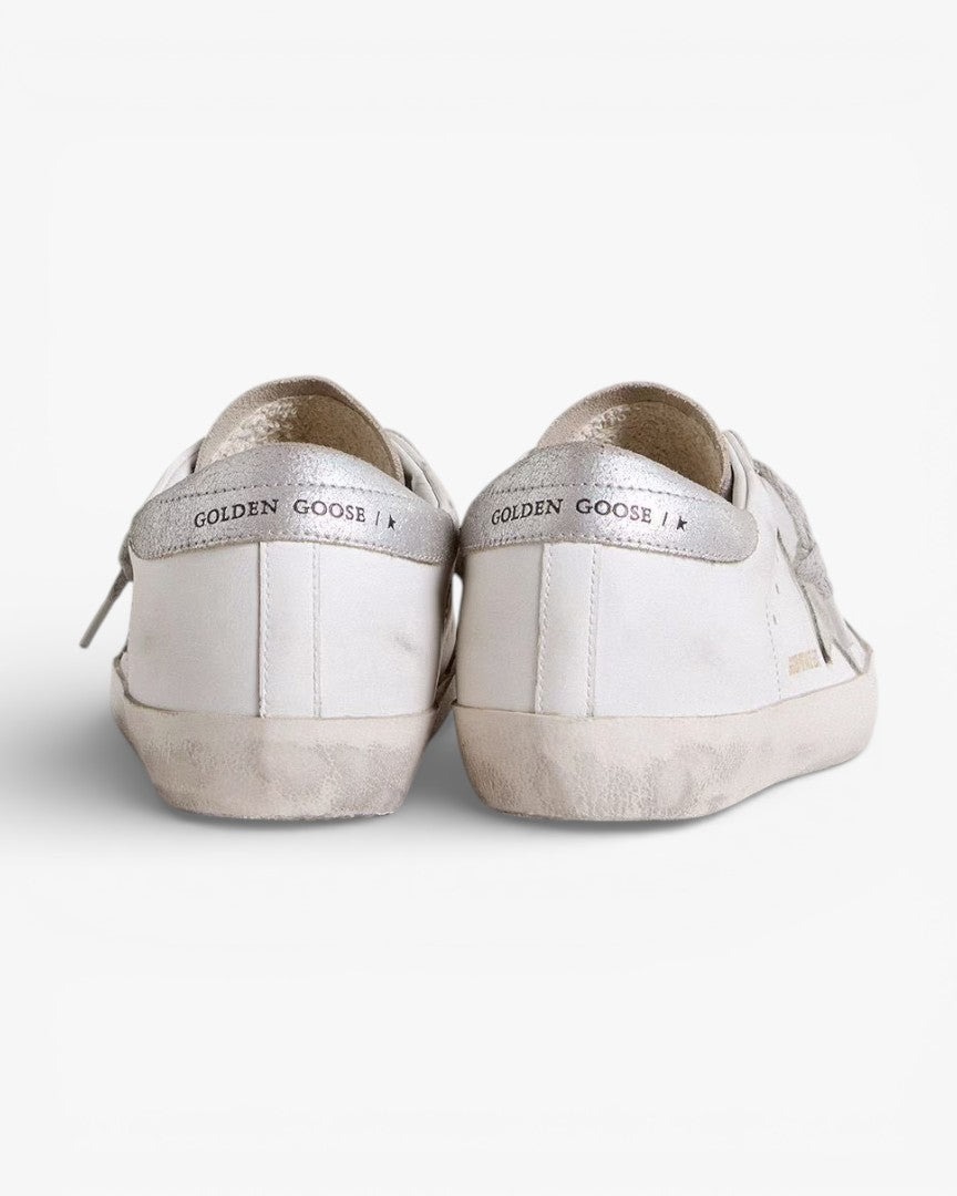 Golden Goose Women’s Super-Star Gray Suede Star Silver Glitter Inserts