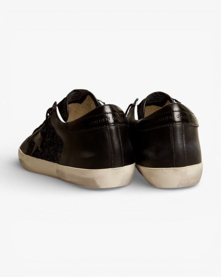 Golden Goose Women’s Super-Star Black Nappa Glitter Glossy Black Leather Star
