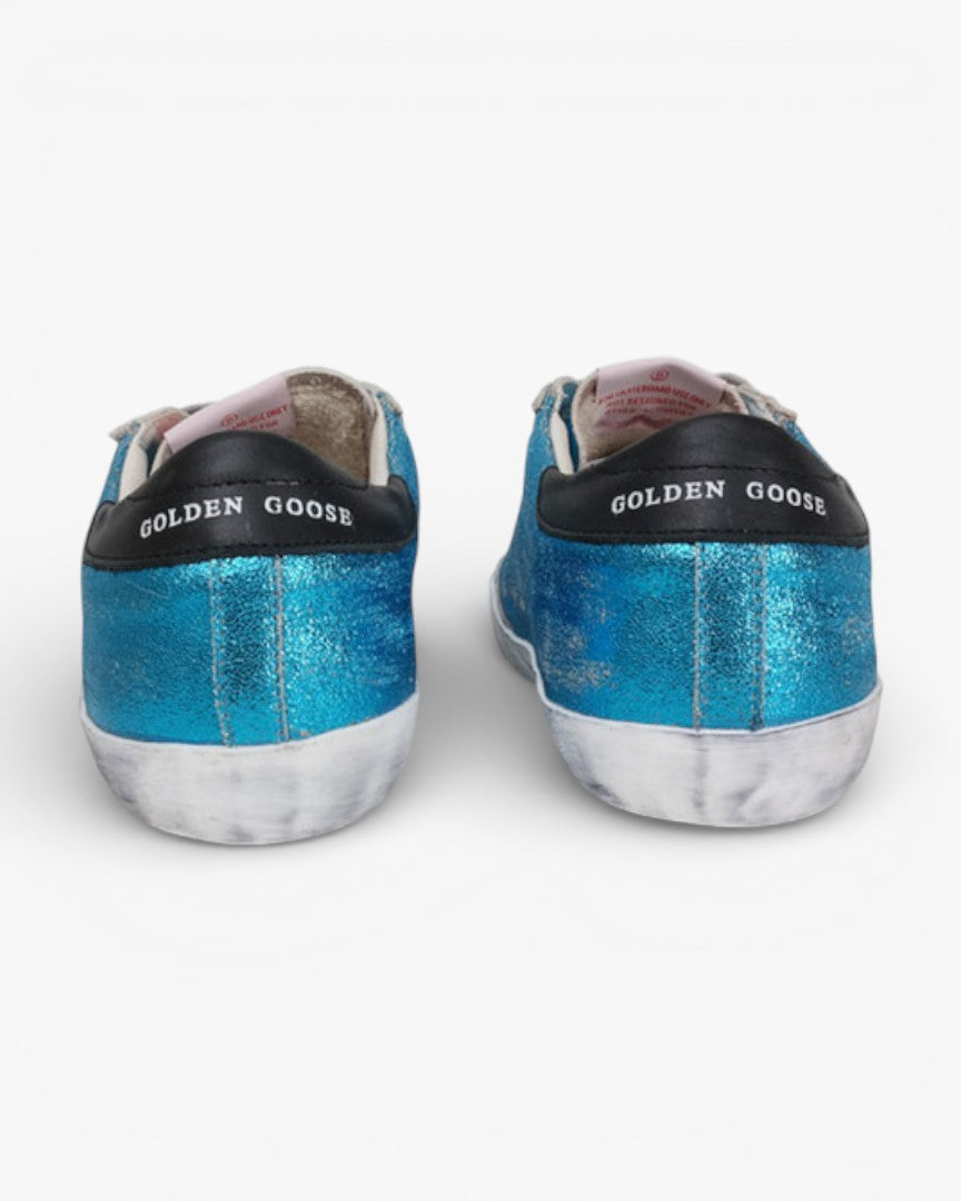 Golden Goose Blue Glitter Handcrafted Custom Couple Sneakers