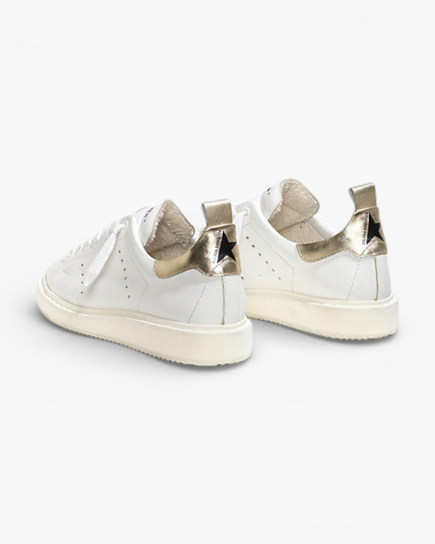 Golden Goose White Calf Leather Starter Sneakers with Gold Accents