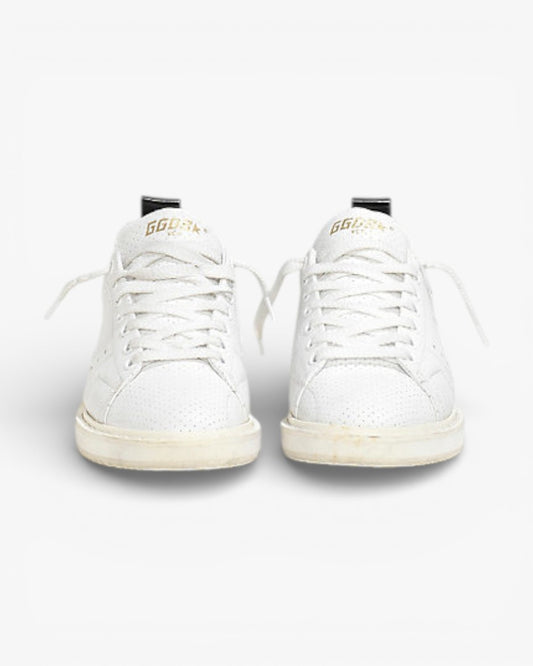Golden Goose White Perforated Calf Leather Starter Sneakers with Spot Design