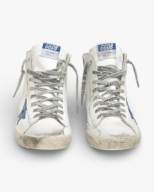 Golden Goose FRANCY Sneakers Pelle Stella Pelle White Marble Bluette