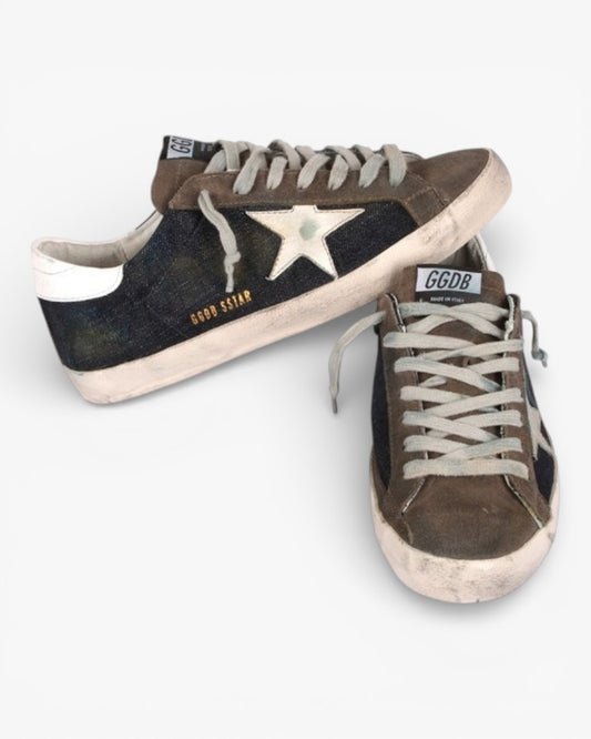 Golden Goose Superstar Brown Navy Handcrafted Couple Sneakers