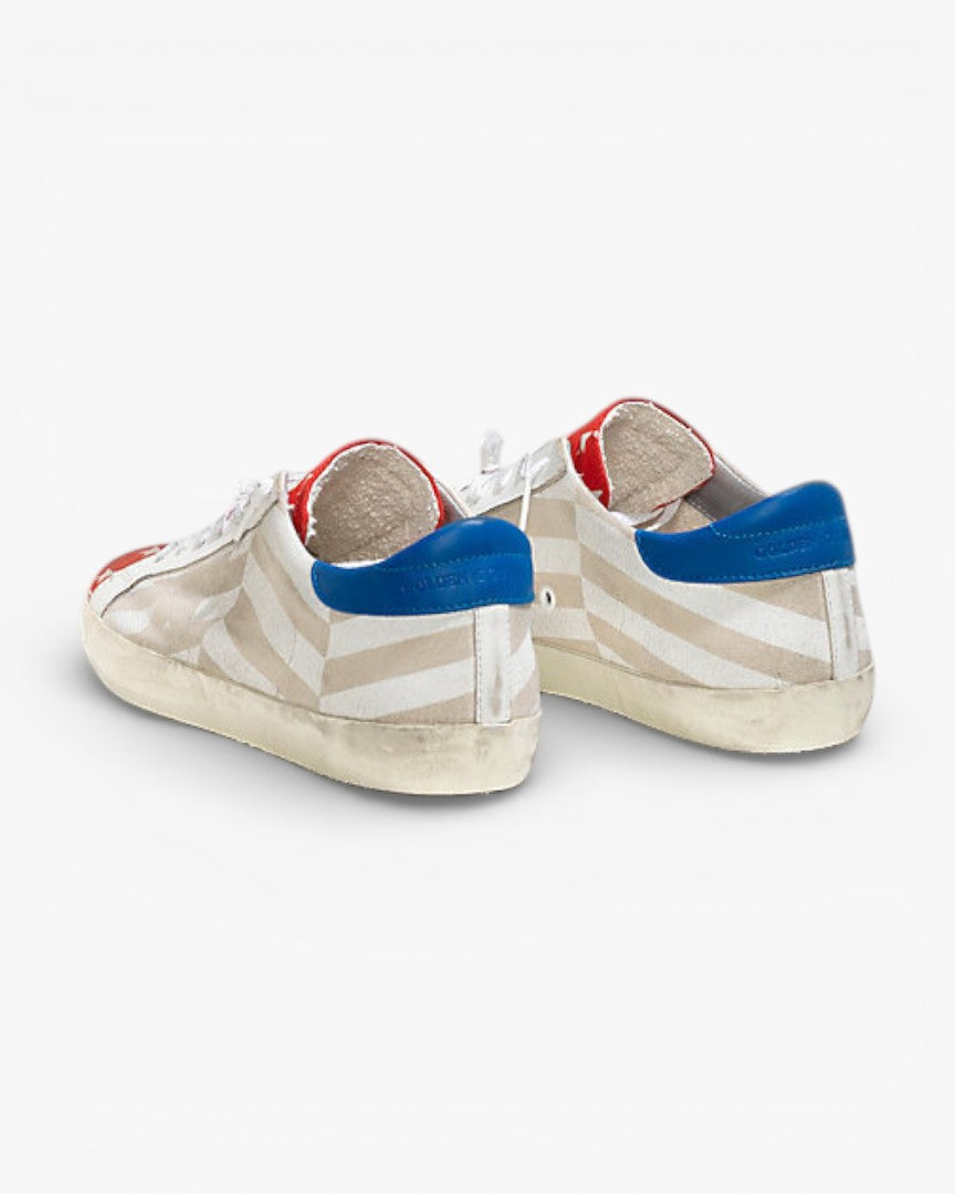 Golden Goose Super Star Canvas Sneakers Printed Leather Star Natural Canvas Flag