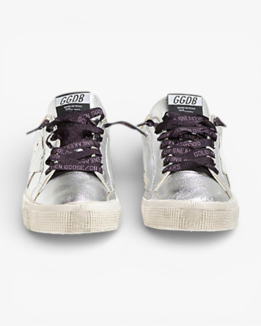 Golden Goose MAY Sneakers Silver Gold White Leather