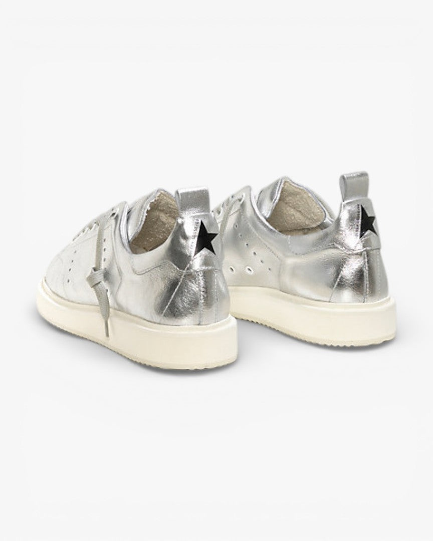 Golden Goose Silver Laminated Calf Leather Starter Sneakers with White Sole