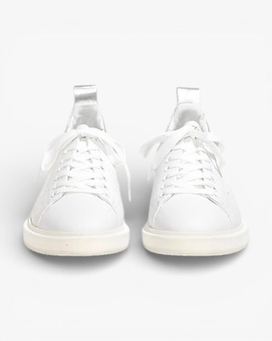 Golden Goose White Calf Leather Starter Sneakers with Silver Accents