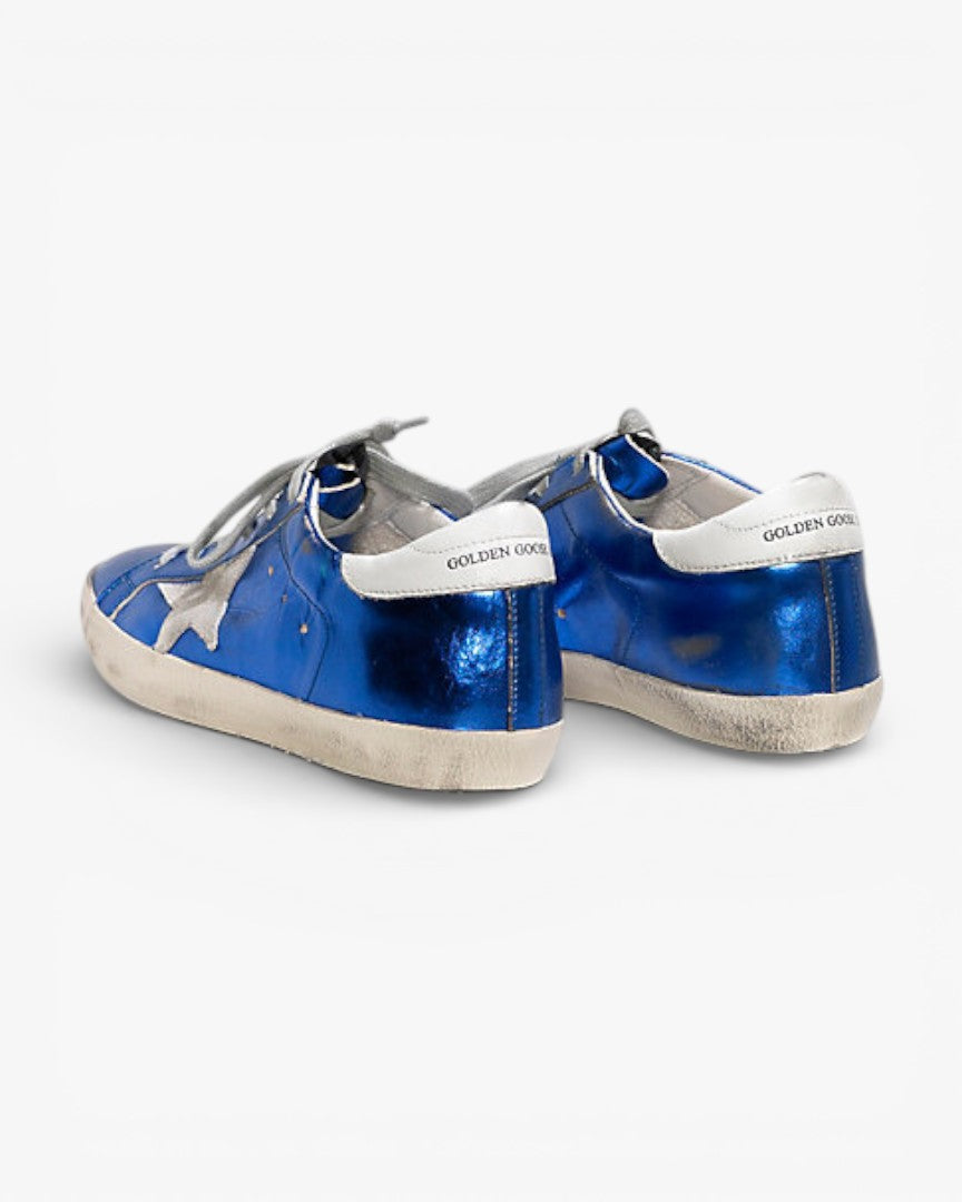 Golden Goose Super‑Star Sneakers Blue Laminated White Suede Star